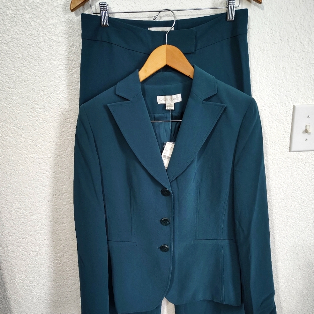 Casual Corner Teal Blazer and Pants Set
